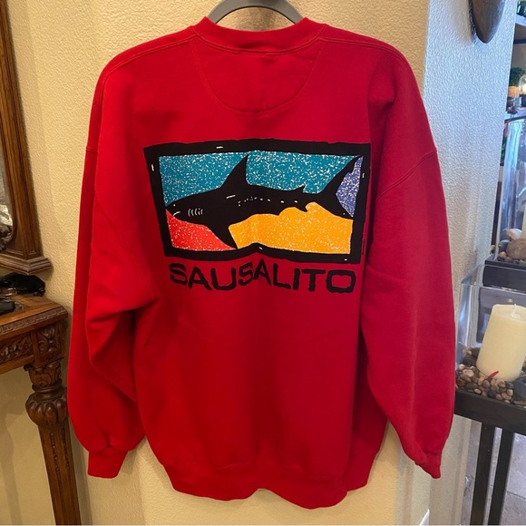Vintage CRAZY SHIRTS Red Shark Graphic Sausalito Sweatshirt Size XL-Made in USA - Picture 1 of 6